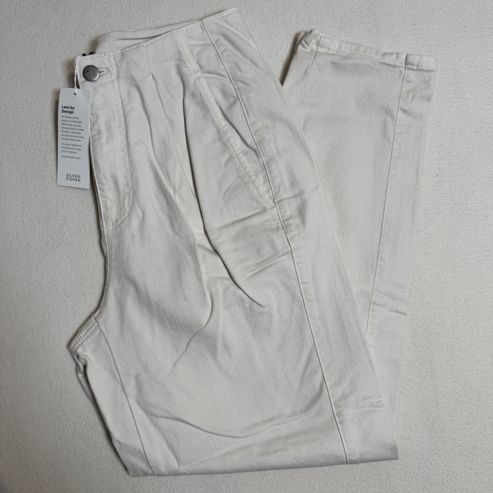 Eileen Fisher Tap Ankle Pants Pleated Organic Cotton Beige Womens‎ Size 6